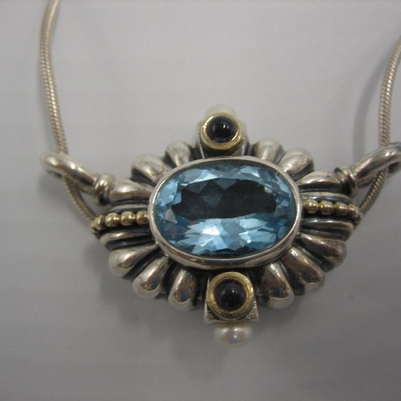 Sterling Silver 925 Caviar Pendant Vintage Aquamarine Amethyst Pearl 19.95 gram